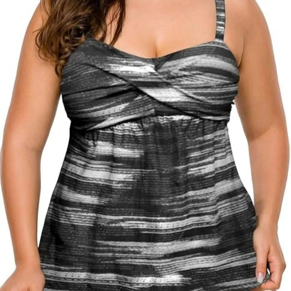 LALAGEN black and white plus size‎ built-in padded bra tankini top XXL